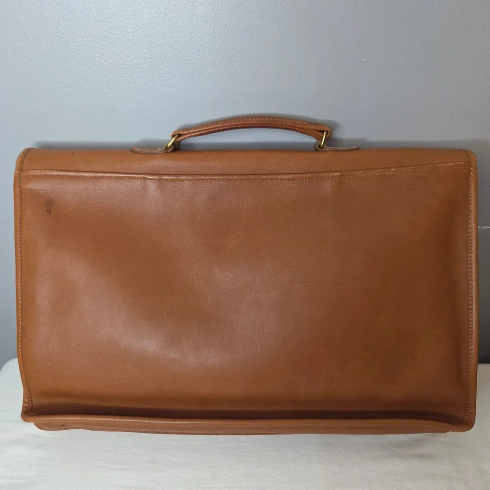 Vintage COACH 5275 Leather Briefcase Messenger Bag British Tan Made in USA 80s